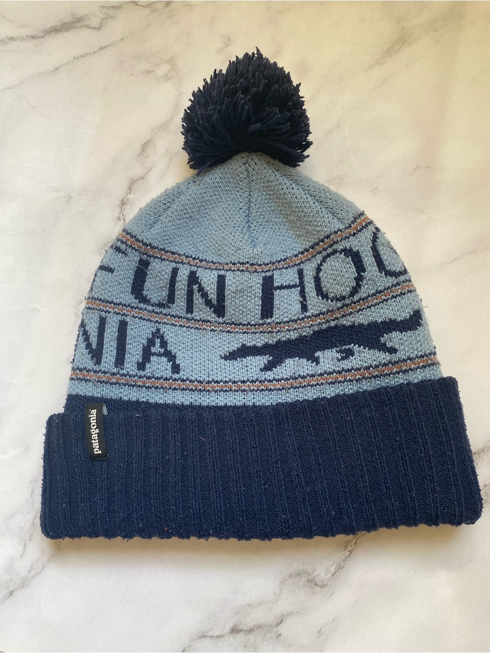Patagonia Light Blue & Navy Kids Pom Beanie